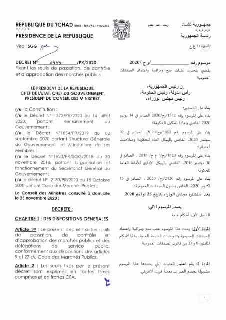 Couverture : Decret 2499 Fixant les seuils de passation de controle et d'approbation des marchés publiques